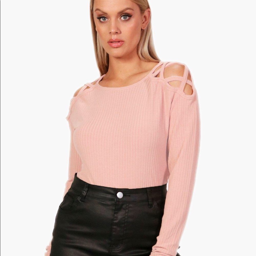 Boohoo Long Sleeve Criss Cross Shoulder Top